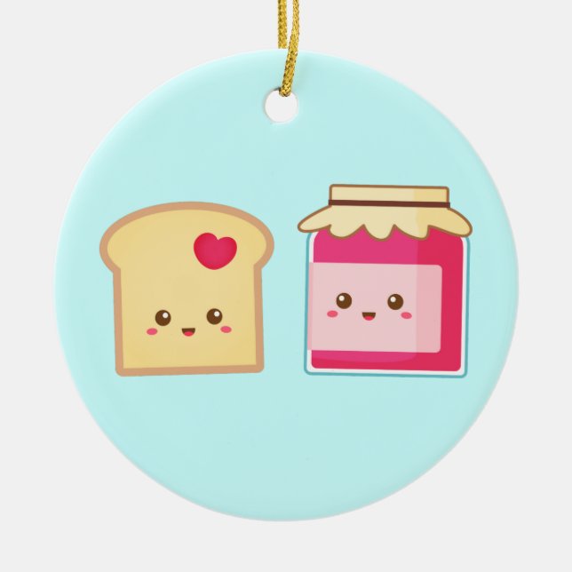 Cute Toast and Strawberry Jam, Spread Love Ceramic Ornament (Front)