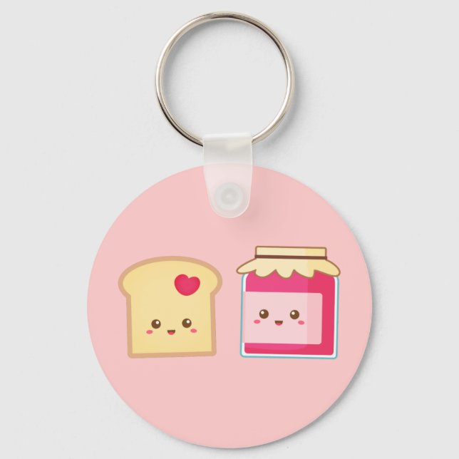 Cute Toast and Strawberry Jam Spread Love Keychain (Front)