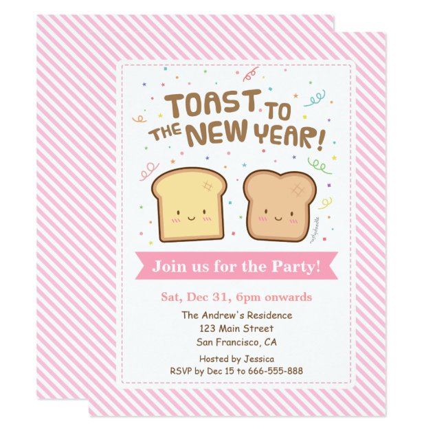 Cute Toast To The New Year Pun Confetti Party Invitation