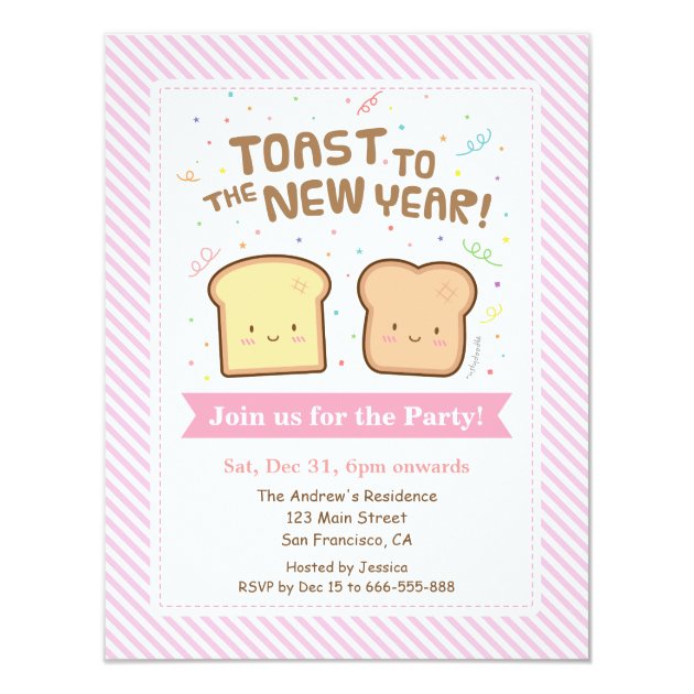 Cute Toast To The New Year Pun Confetti Party Invitation