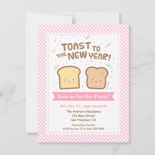 Cute Toast to the New Year Pun Confetti Party Invitation