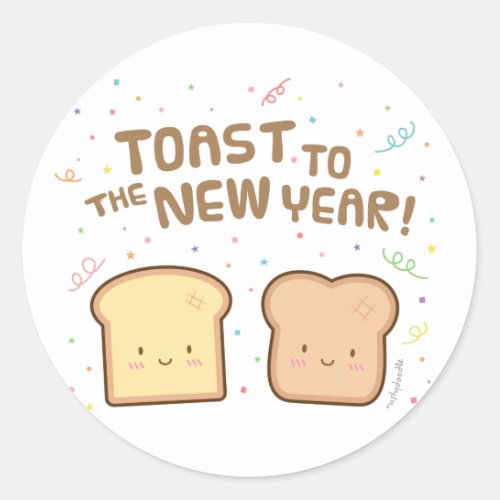 Cute Toast to the New Year Pun Humor Confetti Classic Round Sticker