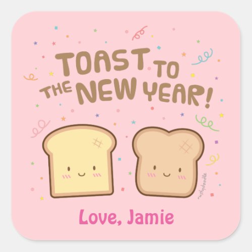 Cute Toast to the New Year Pun Humor Confetti Square Sticker