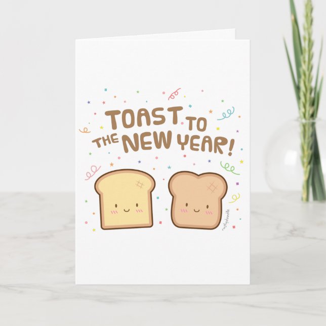 Cute Toast to the New Year Pun Humor Greeting Holiday Card (Front)