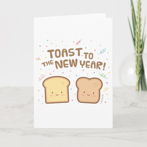 Cute Toast to the New Year Pun Humor Greeting Holiday Card