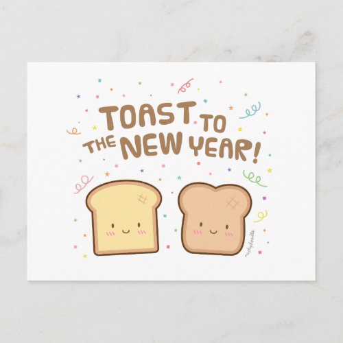 Cute Toast to the New Year Pun Humor Greeting Holiday Postcard