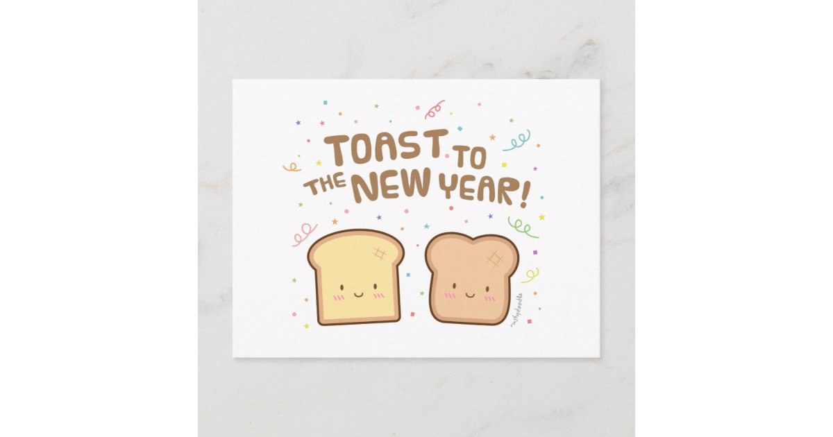 Cute Toast to the New Year Pun Humor Greeting Holiday Postcard | Zazzle