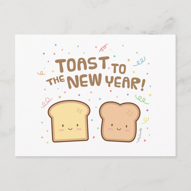 Cute Toast to the New Year Pun Humor Greeting Holiday Postcard (Front)