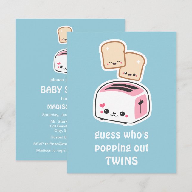 Cute Toast Twins Baby Shower Invitations (Front/Back)