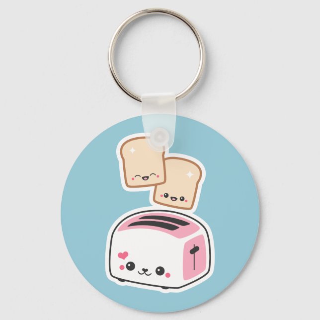 Cute Toaster with Happy Toast Keychain (Front)