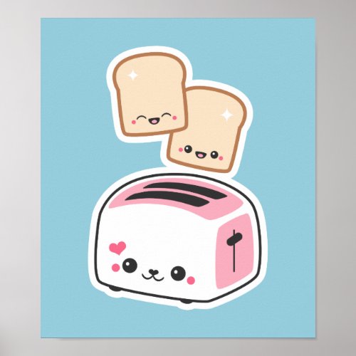 Cute Toaster with Happy Toast Poster