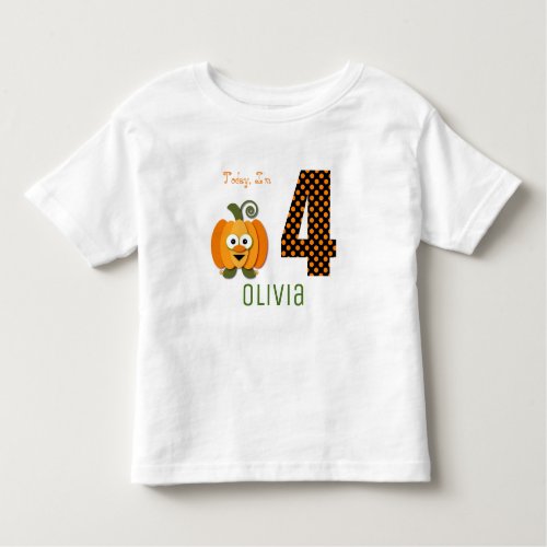 Cute Today Im 4 Orange Pumpkin Birthday Toddler T_shirt