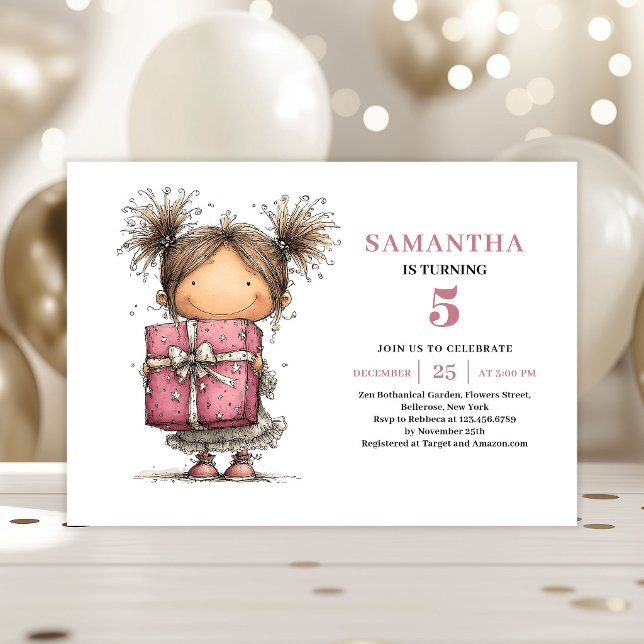 Cute Toddler 5th Birthday Invitation Pink Kit (Cute Toddler 5th Birthday Invitation Pink Kit)