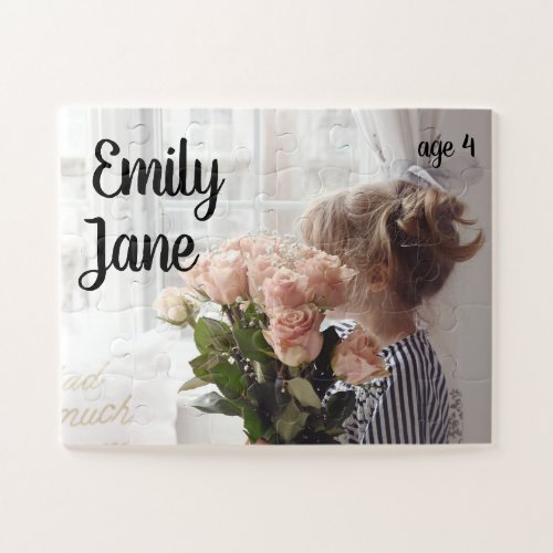 Cute Toddler Photo Featuring Kids Name  Age Jigsaw Puzzle