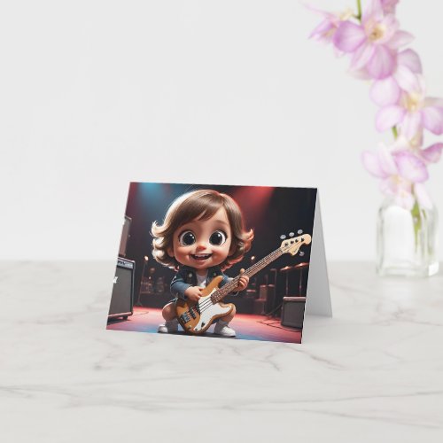 Cute Toddler Playing Bass Guitar Blank Greeting  Card
