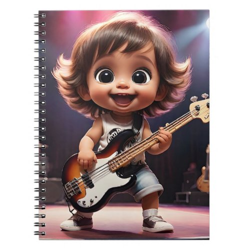 Cute Toddler Playing Bass Guitar Live in Concert  Notebook