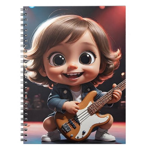 Cute Toddler Playing Bass Guitar Live on Stage  Notebook
