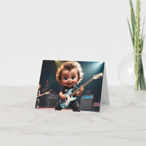 Cute Toddler Playing Guitar Blank Greeting  Card