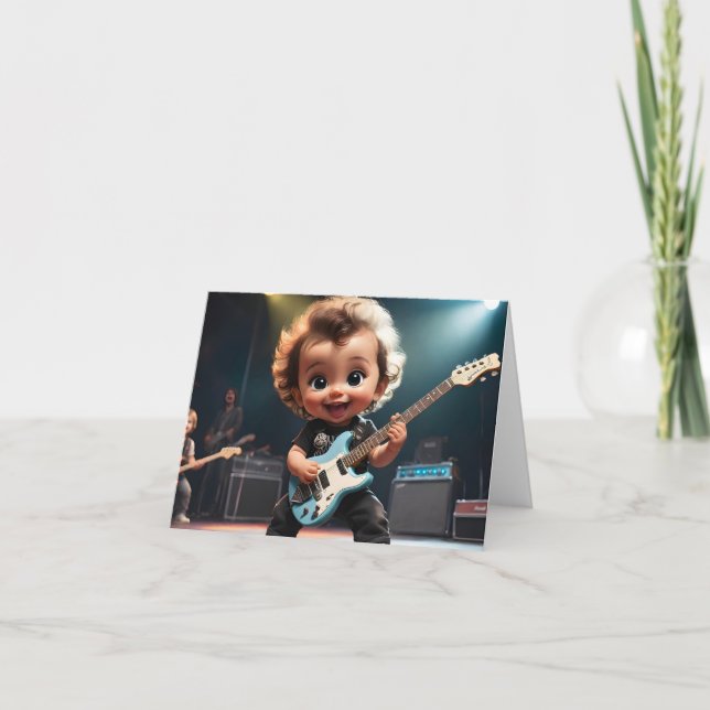 Cute Toddler Playing Guitar Blank Greeting  Card (Front)