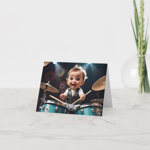 Cute Toddler Playing the Drums Blank Greeting  Card