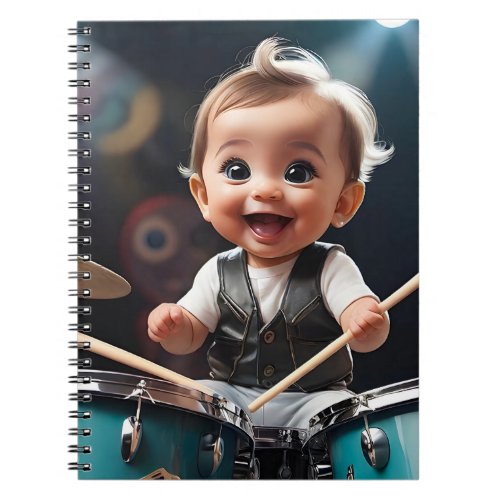 Cute Toddler Playing the Drums Live in Concert  Notebook