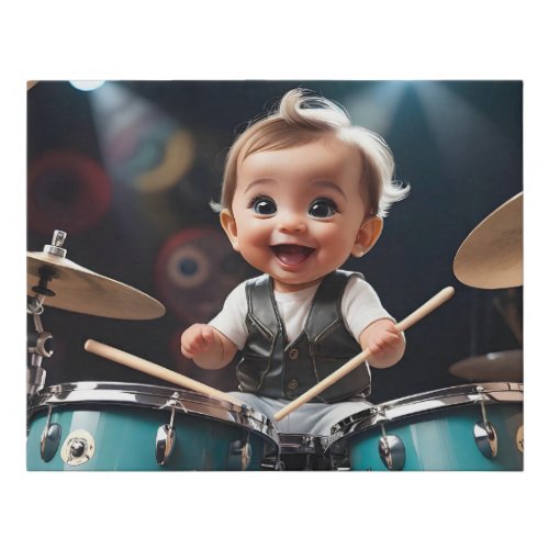 Cute Toddler Playing the Drums Live on Stage  Faux Canvas Print