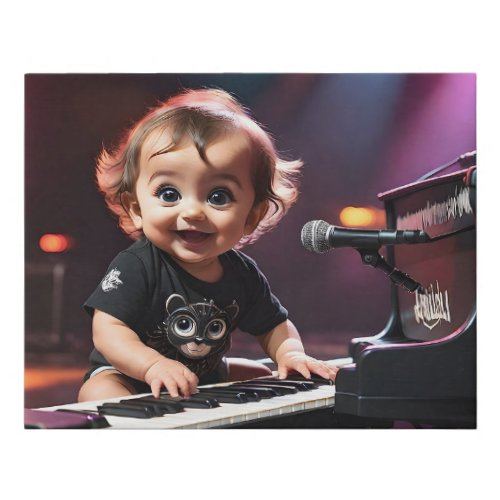Cute Toddler Playing the Keyboards Live on Stage  Faux Canvas Print