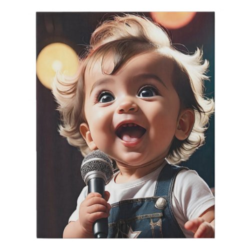 Cute Toddler Singing Enthusiastically Microphone Faux Canvas Print