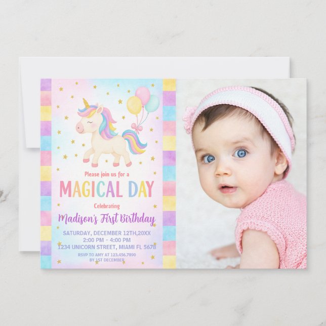 Cute Toddler Unicorn Birthday Invitation (Front)