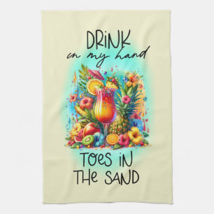 Cute toes sand drink hand word art  kitchen towel