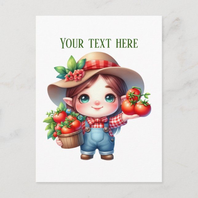 Cute tomato gnome customizable postcard (Front)