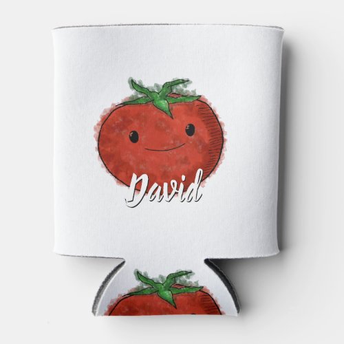 Cute Tomato Watercolor Custom Name Can Cooler