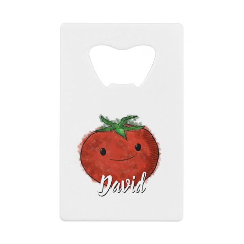 Cute Tomato Watercolor Custom Name Credit Card Bottle Opener