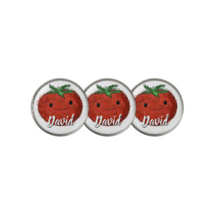 Cute Tomato Watercolor Custom Name Golf Ball Marker