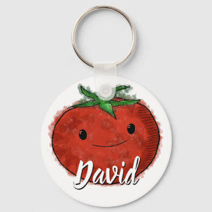 Cute Tomato Watercolor Custom Name Keychain