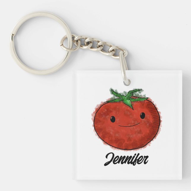 Cute Tomato Watercolor Keychain (Front)