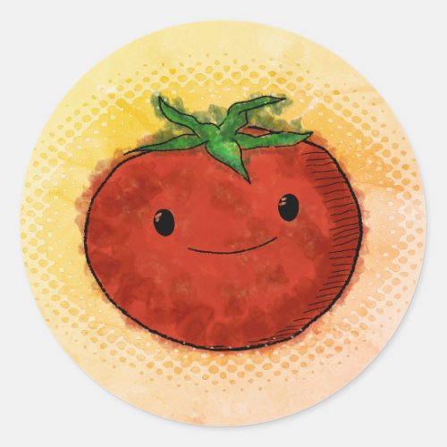 Cute Tomato Watercolor Vintage Print Style Classic Round Sticker