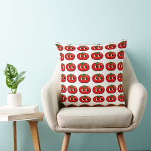 Cute Tomatoes Smiling Summer Throw Pillow