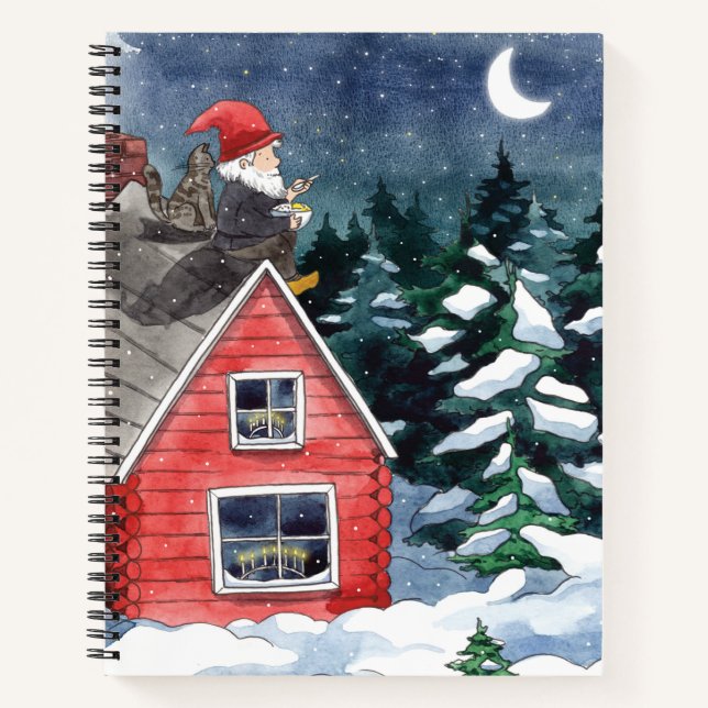 Cute Tomten Swedish Christmas Gnome Watercolor   Notebook (Front)