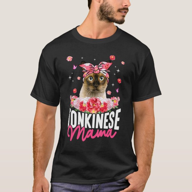 Cute Tonkinese Mama Flower Bandana Cat   Mother's  T-Shirt (Front)