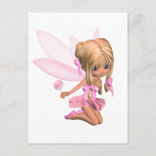 Cute Toon Ballerina Fairy in Pink - kneeling Postcard