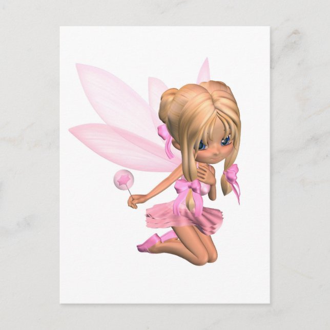 Cute Toon Ballerina Fairy in Pink - kneeling Postcard (Front)