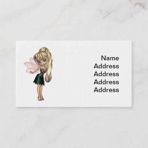 Cute Toon Fairy in Green and Purple Flower Dress Business Cards