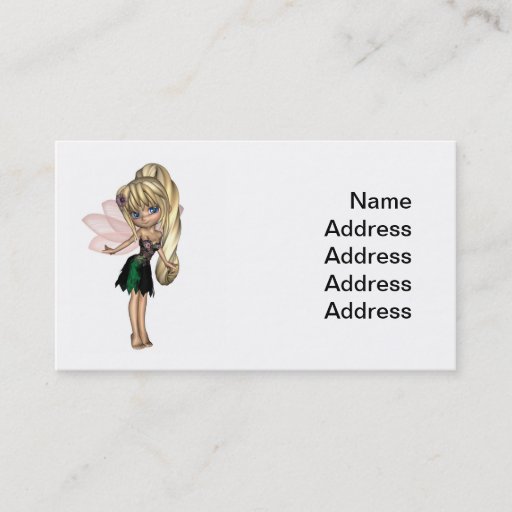 Customizable Cute Toon Fairy in Green and Purple Flower Dress Business Cards