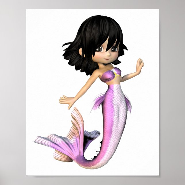 Cute Toon Purple Mermaid Poster (Front)