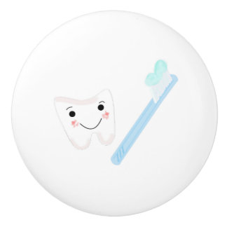 Cute Tooth and Toothbrush Ceramic Knob