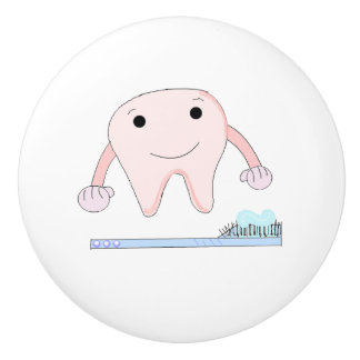Cute Tooth and Toothbrush Ceramic Knob