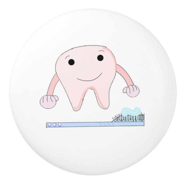 Cute Tooth and Toothbrush Ceramic Knob (Front)