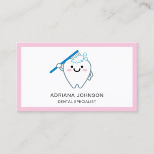 Cute Tooth Brushing with Toothbrush Dentist Business Card