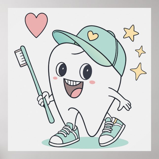 Cute Tooth Cartoon – Kids Dental Poster (Front)